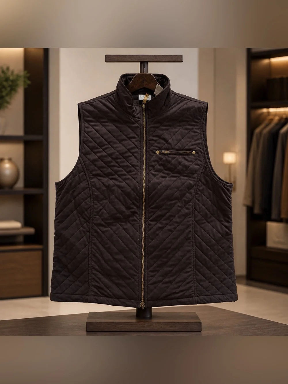 Zenergy By Chico’s Rich Brown Quilted Full Zip Lightweight Vest Size 2 Large